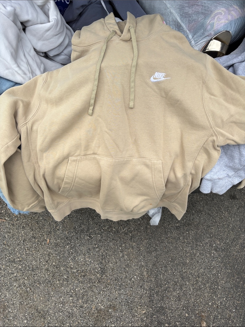 Nike Beige/Tan Pullover Hoodie with White Swoosh